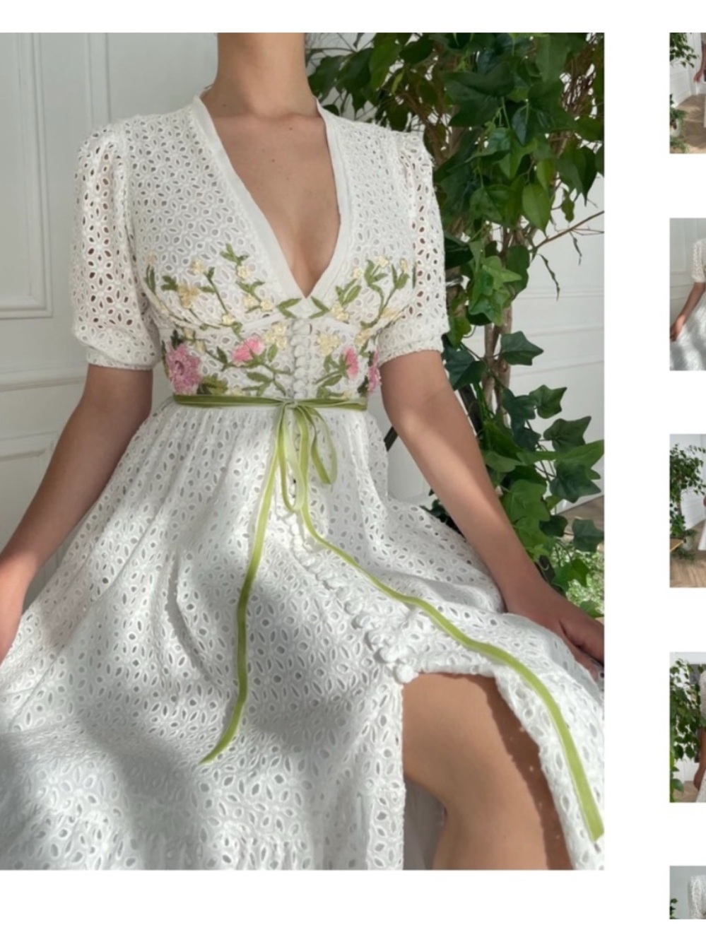 Teuta Matoshi Rosette Ivy Fields Dress White Eyelet Embroidered Floral XS/S